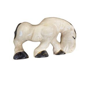 Off White Black Glazed chalkware Ceramic Horse Figurine Sculpture